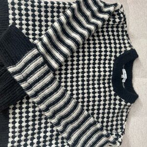 Madewell Black and Cream Crewneck Sweater